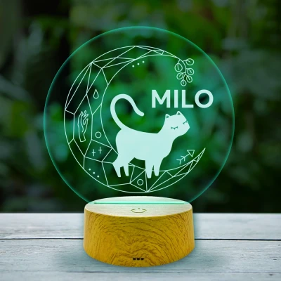 Personalizovaná LED lampa - Kočka a měsíc