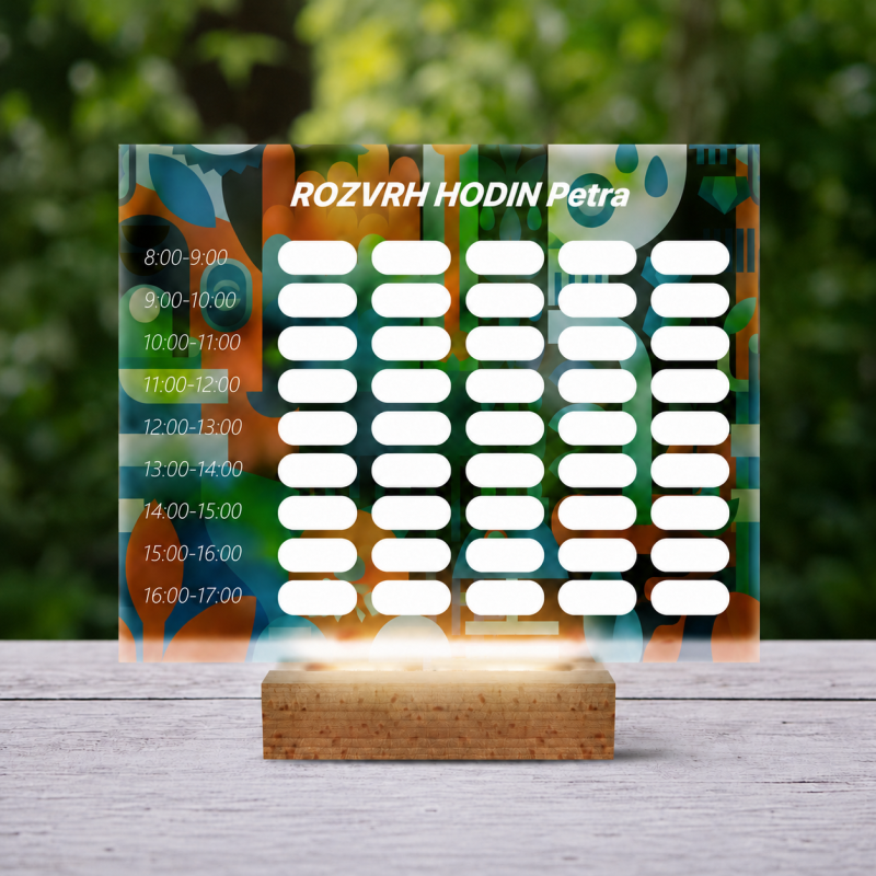 Personalizovaná 3D LED lampa – rozvrh s moderním designem
