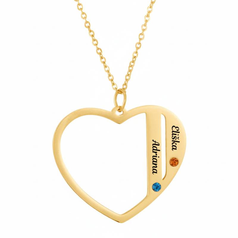Náhrdelník s přívěskem ve tvaru srdce se dvěma jmény