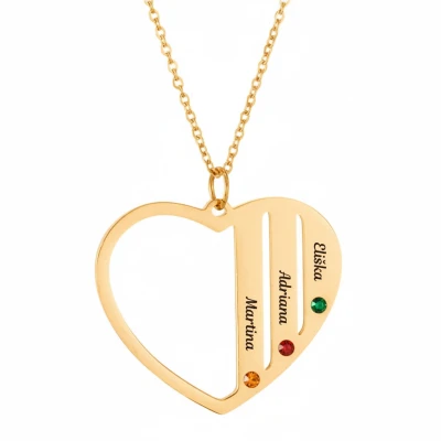 Náhrdelník s přívěskem ve tvaru srdce se třemi jmény