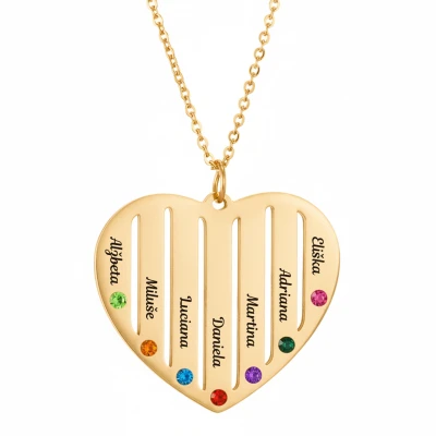 Náhrdelník s přívěskem ve tvaru srdce se sedmi jmény