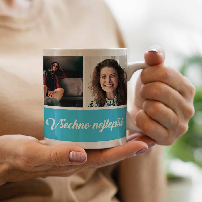 Personalizovaný hrnek se čtyřmi fotkami a textem