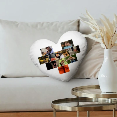Personalizovaný polštář ve tvaru srdce – Koláž