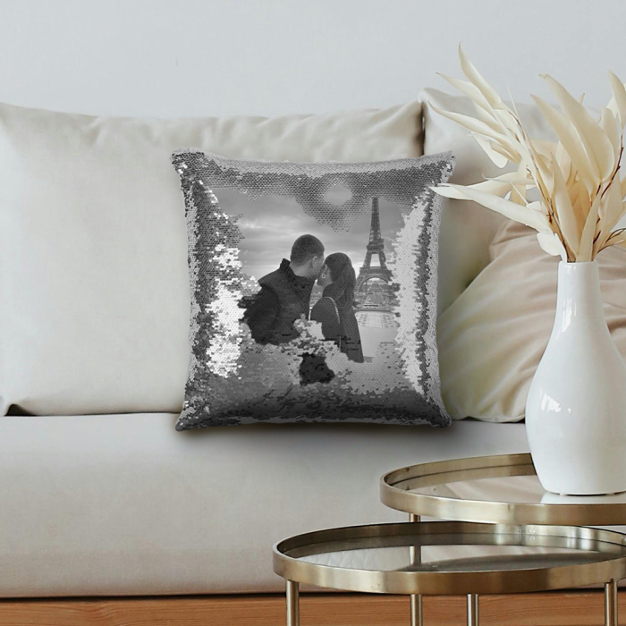Personalizovaný polštář s flitry – Černá-bílá Personalizovaný polštář s flitry – Černá-bílá