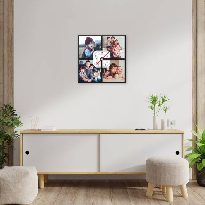 Čtvercové nástěnné hodiny s rodinnou fotografií