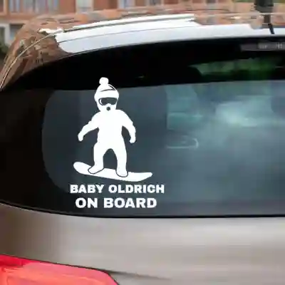 Samolepky dítě v autě se jménem dítěte SNOWBOARD