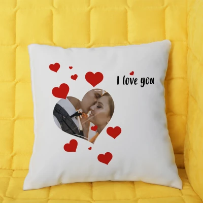 Personalizovaný polštář s obrázkem a srdíčky