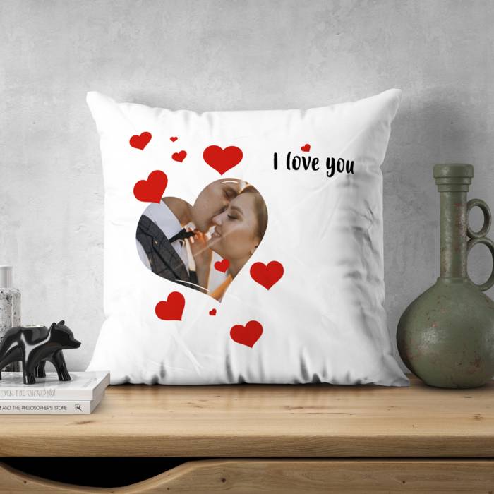 Personalizovaný polštář s obrázkem a srdíčky Personalizovaný polštář s obrázkem a srdíčky