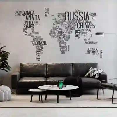 Samolepka na zeď s mapou světa s textem